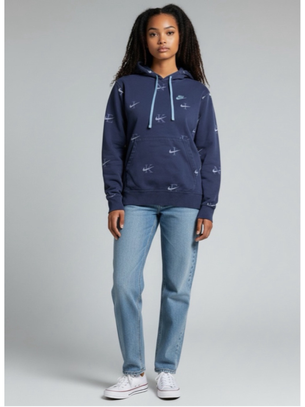 Nike Navy All-Over Logo Hoodie size Medium Athleisurewear Streetwear